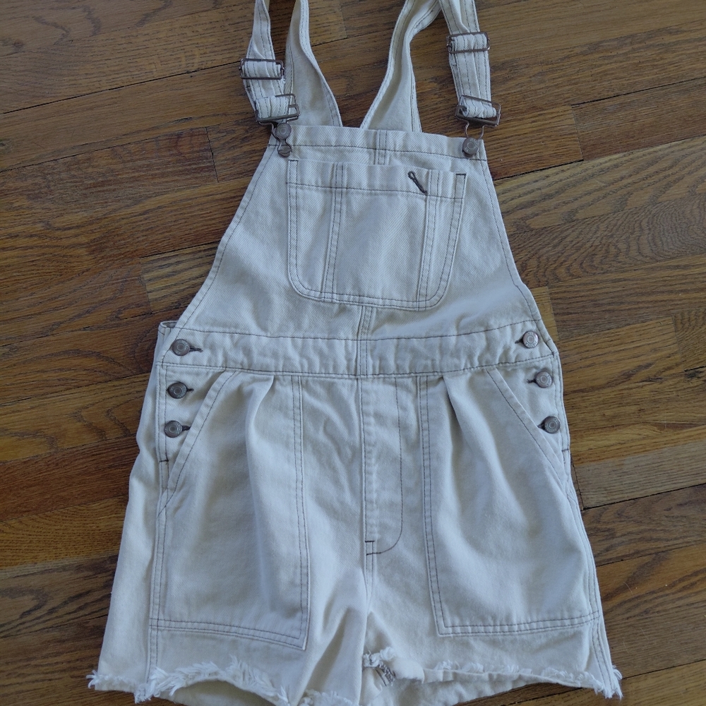 Pistola Beige Canvas Overalls Utility Dungarees Front Pocket | Minimalist Work - Picture 3 of 7